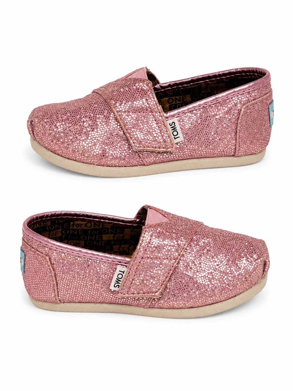 TOMS Girls Pink Glitter Shimmer Slip On Shoes in Rose Pink 9.5